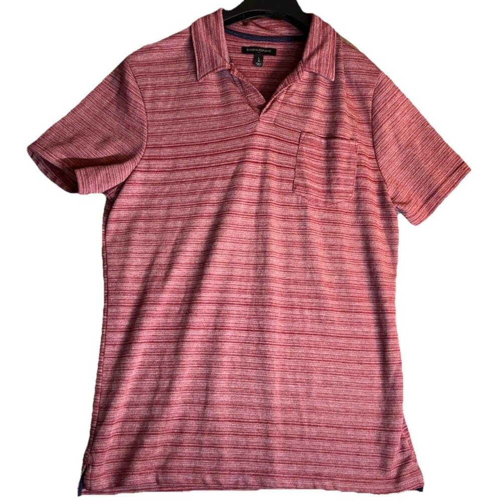 Banana Republic M Polo Sz L Red VTG John Collar Cotton Relaxed Stripe Preppy